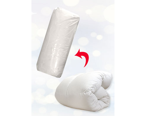 １００サイズで梱包できる羽毛布団「COMO」